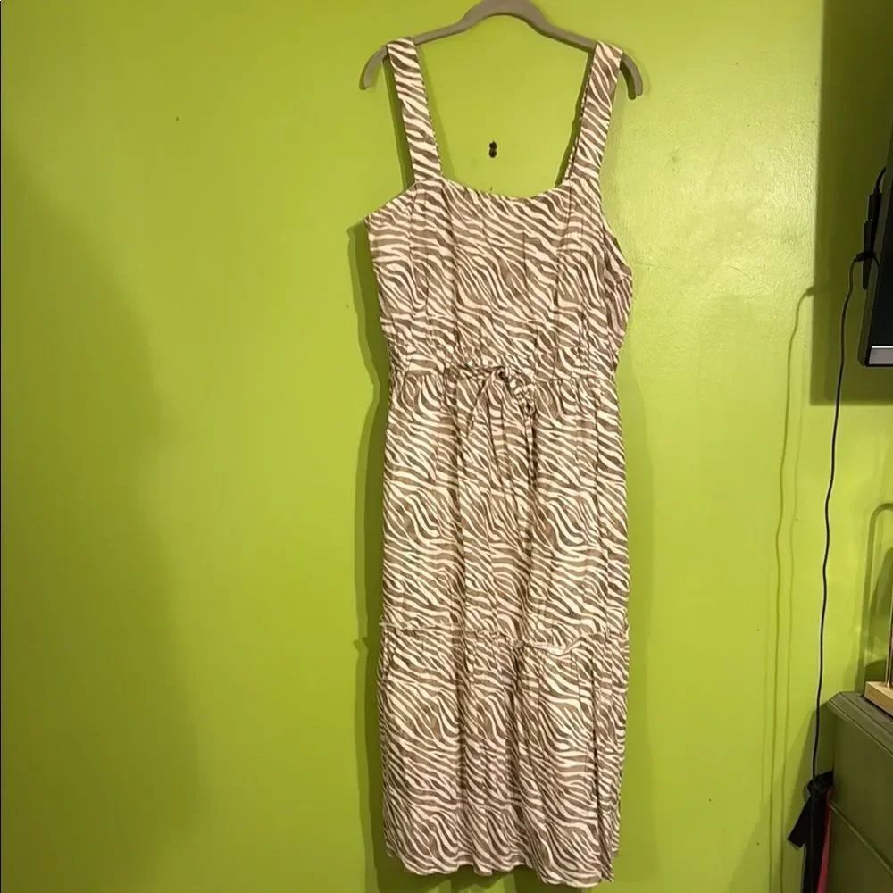 NWT Cactus + Pearl Faded Brown & White Zebra Print Tiered Midi Dress Size XL
